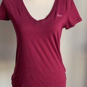 Aeropostale V Neck Burgundy Short Sleeve Top Large